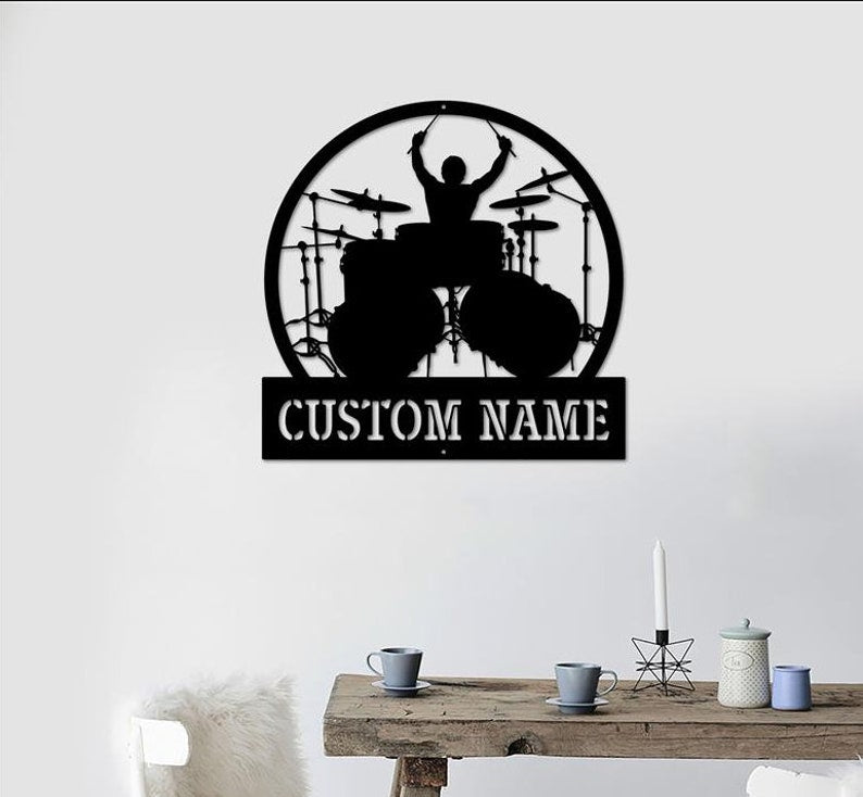 Custom Drummer Metal Wall Art - Personalized Drummer Name Sign - Outdoor Decor Metal Wall Art