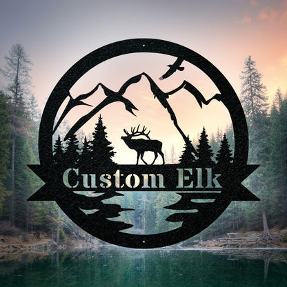 Custom Elk Name Metal Sign - Elk Hunting Gift - Elk Antler Sign - Outdoor Decor Metal Wall Art