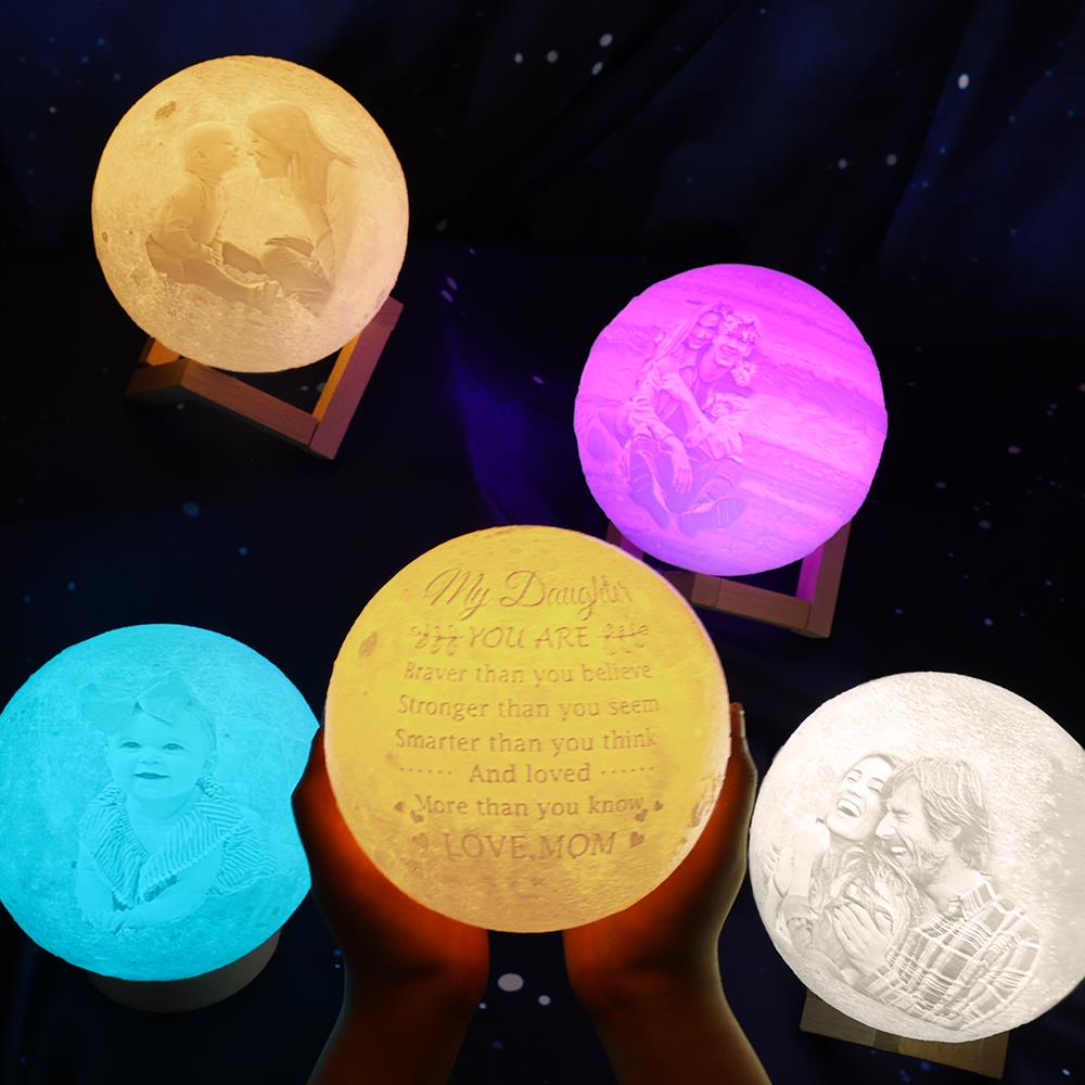 Custom Engraved 3D Moon Lamp For Baby - Personalized 3d Photo Moon Lamp - Baby Baptism Gift