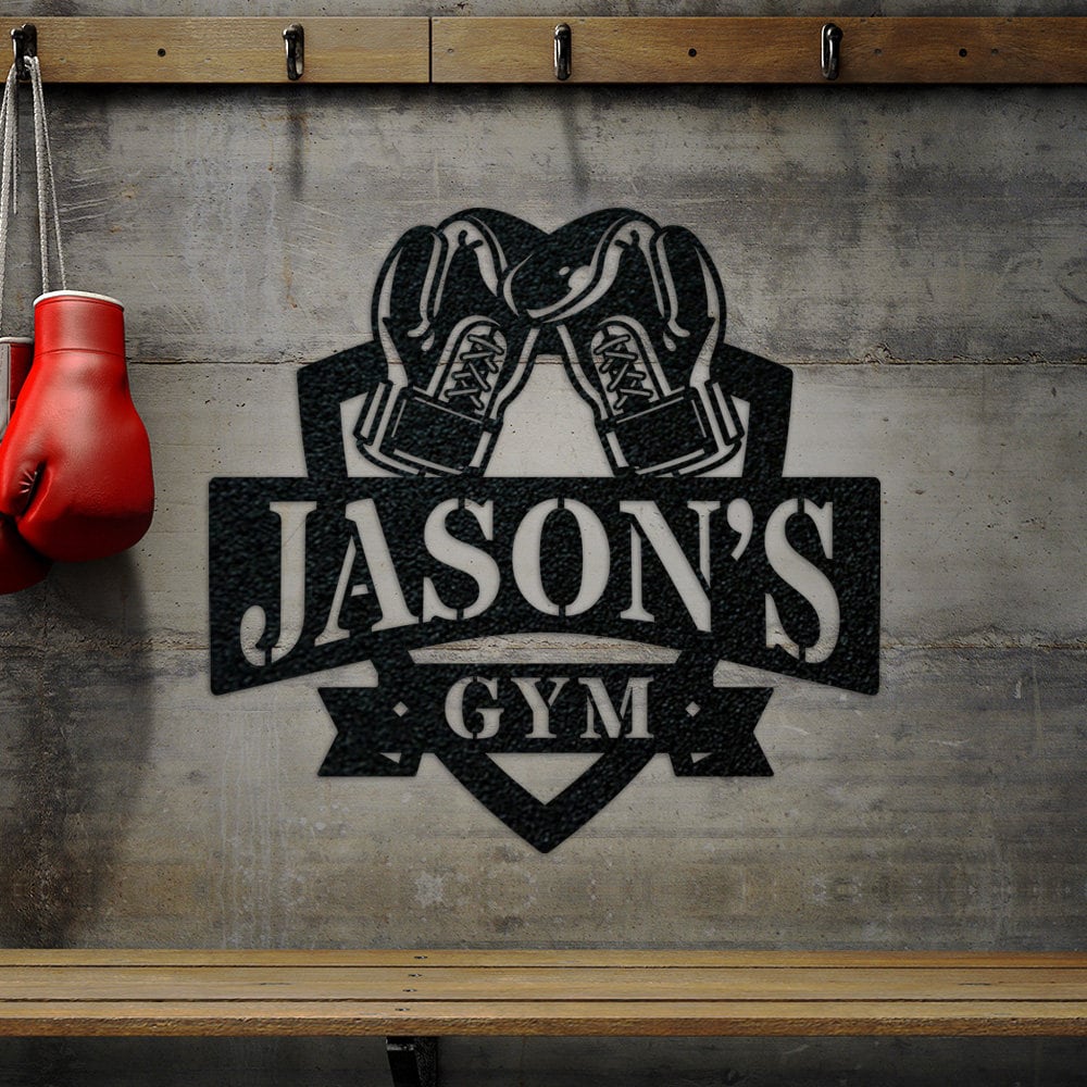 Custom Gym Boxing Gloves Monogram - Personalized Custom Metal Gym Sign