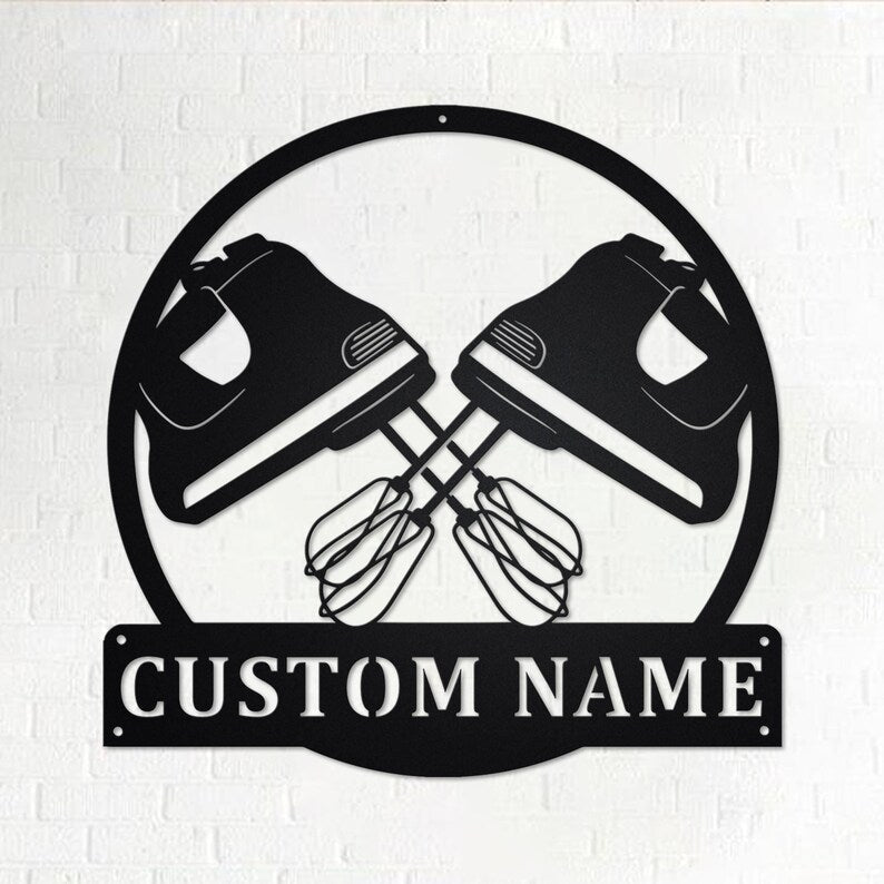 Custom Hand Mixer Baking Metal Sign - Personalized Baking Shop Name Sign - Custom Baking Shop - Baking Home Decor