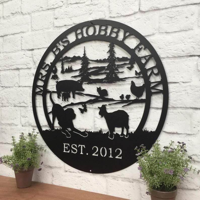 Custom Hobby Farm Animals Metal Ranch Sign Cut Metal Sign Metal Wall Art Metal House Sign