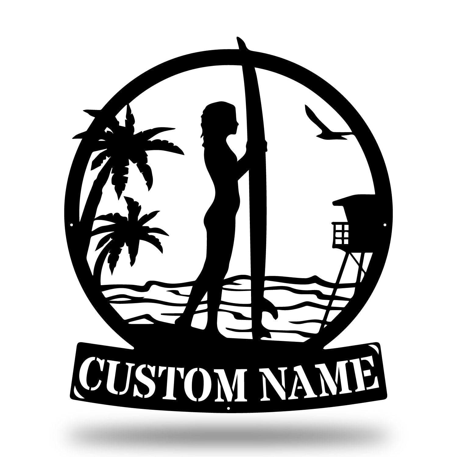 Custom Longboard Female Surfer Metal Sign - Outdoor Decor Metal Wall Art - Metal Signs For Home