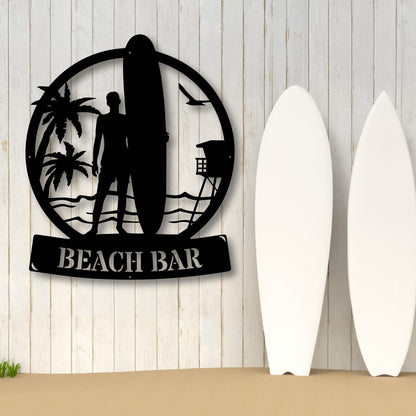 Custom Longboard Male Surfer Metal Sign - Outdoor Decor Metal Wall Art - Metal Signs For Home