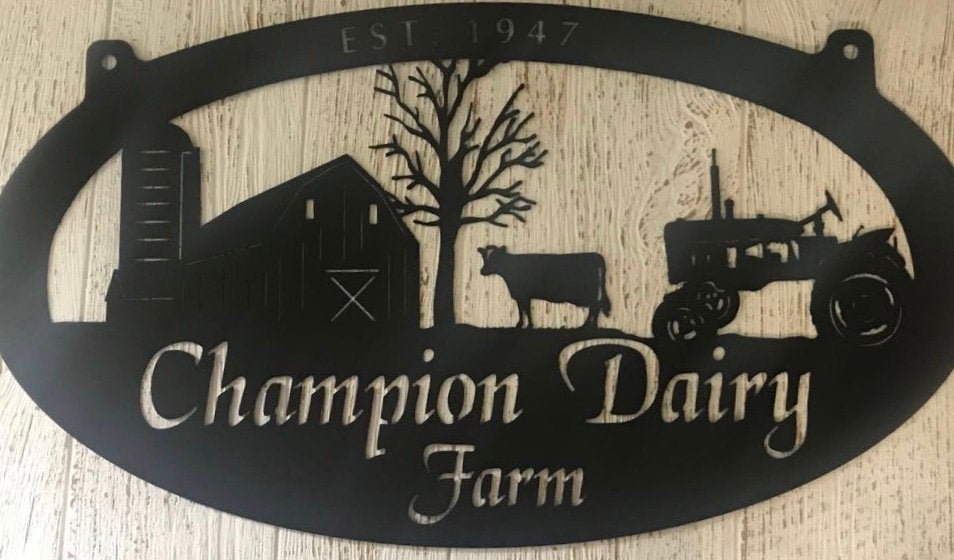 Custom Metal Dairy Farm Sign Barncowtractor Sign Customized With Your Name Metal Wall Art Metal House Sign