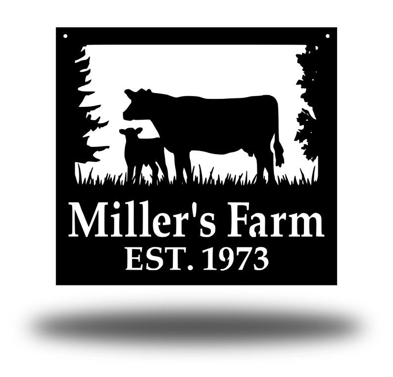 Custom Metal Farm Sign - Custom Cow And Calf Sign - Personalized Family Name Metal Sign - Wedding Gift