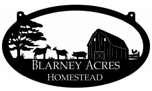 Custom Metal Farm Sign With Barn And Goats Pig Chicken Sign With Your Name Metal Wall Art Metal House Sign
