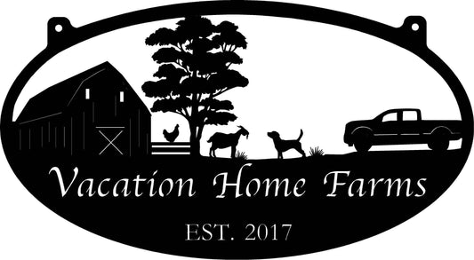 Custom Metal Farm Sign With Fence And Chicken Goat And Pickup Metal Wall Art Metal House Sign