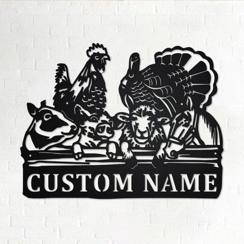 Custom Metal Farm Signs - Personalized Farm Animals Wall Art - Farm Gifts - Outdoor Decor Metal Wall Art