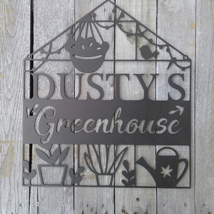 Custom Metal Greenhouse Sign - Hanging Personalized Garden Sign - Outdoor Decor Metal Wall Art