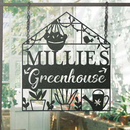 Custom Metal Greenhouse Sign - Hanging Personalized Garden Sign - Outdoor Decor Metal Wall Art