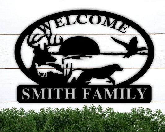 Custom Metal Hunting Sign - Personalized Deer Duck Turkey Sign - Cabin Sign - Family Name Metal Sign - Hunting Camp Sign