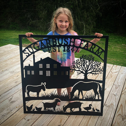 Custom Metal Outdoor Farm Sign With Farmhouse And Farm Animals - Farm House Decor - Large Metal Farm Signs
