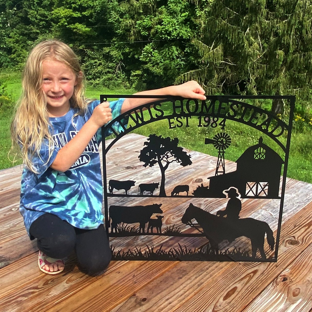 Custom Metal Outdoor Sign For Farm Or Ranch With Barn Horses - Farm House Decor - Large Metal Farm Signs
