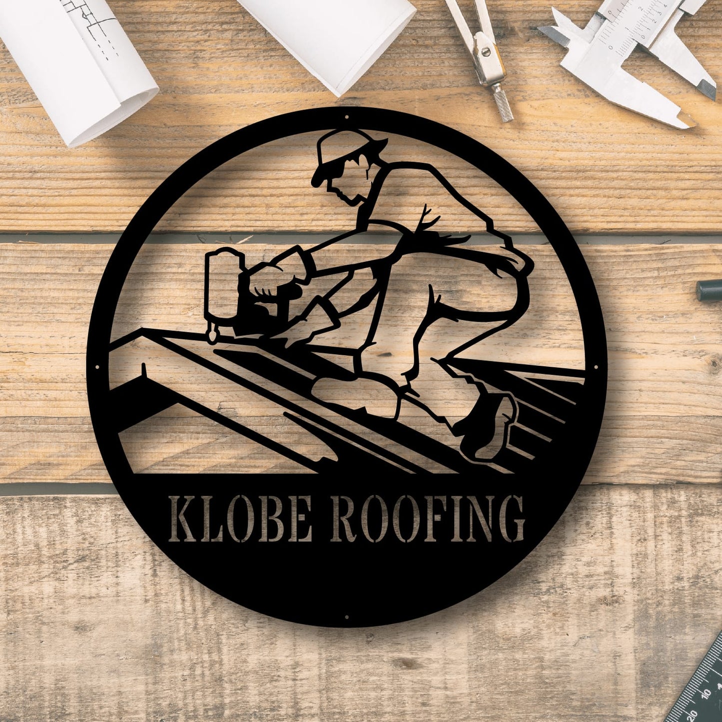 Custom Metal Roofing Sign - Roofing Monogram - Metal Construction Signs - Heavy Equipment Operator Gifts
