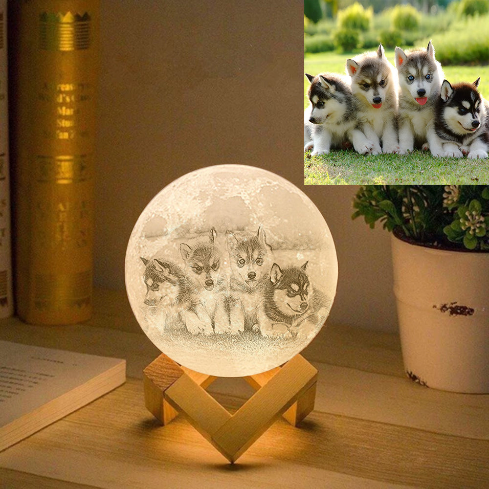 Custom Moon Lamp With Pet Photo -  Personalized Engraved 3D Printing Light - Wedding Gifts