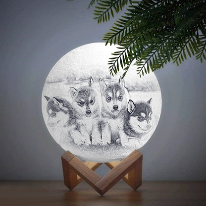 Custom Moon Lamp With Pet Photo -  Personalized Engraved 3D Printing Light - Wedding Gifts
