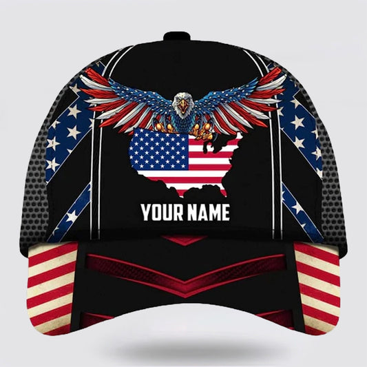 Custom Name American Flag Eagle Baseball Cap - Christian Hats for Men and Women