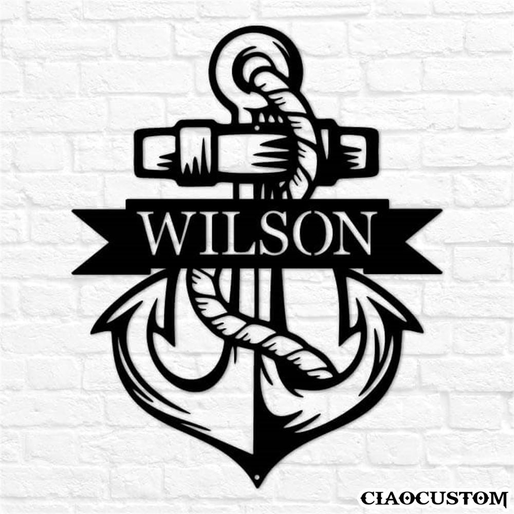 Custom Name Anchor Metal Sign - Anchor Monogram - Decorative Metal Wall Art - Metal Signs For Home