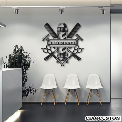 Custom Name Barber Shop Metal Wall Art - Personalized Baber Metal Sign - Gift For Barber Shop
