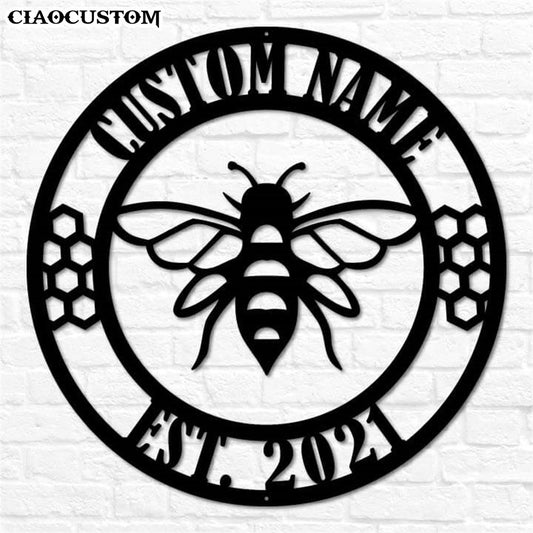Custom Name Bee Metal Sign - Bee Monogram - Metal Decor Wall Art