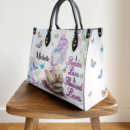 Custom Name Book A Reader Lives A Thousand Lives Leather Bag - Women's Pu Leather Bag - Best Mother's Day Gifts