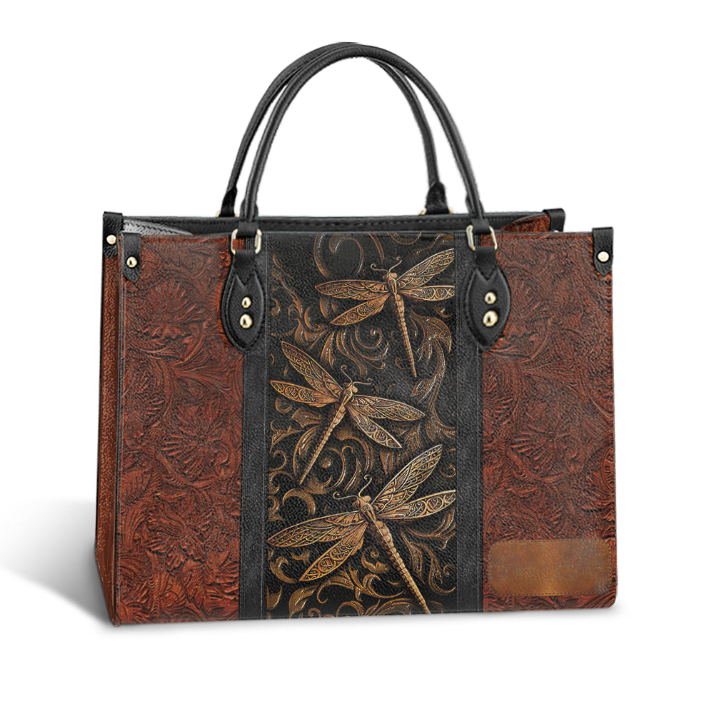Custom Name Dragonfly Art Leather Bag - Women's Pu Leather Bag - Best Mother's Day Gifts