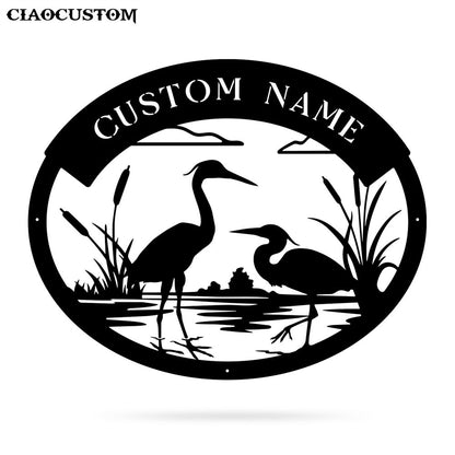 Custom Name Herons Monogram - Personalized Herons Metal Wall Art - Heron Gifts