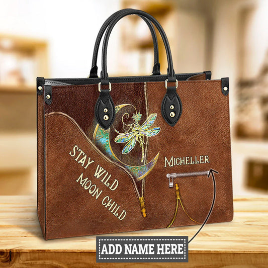 Custom Name Hippie Dragonfly Leather Bag - Women's Pu Leather Bag - Best Mother's Day Gifts