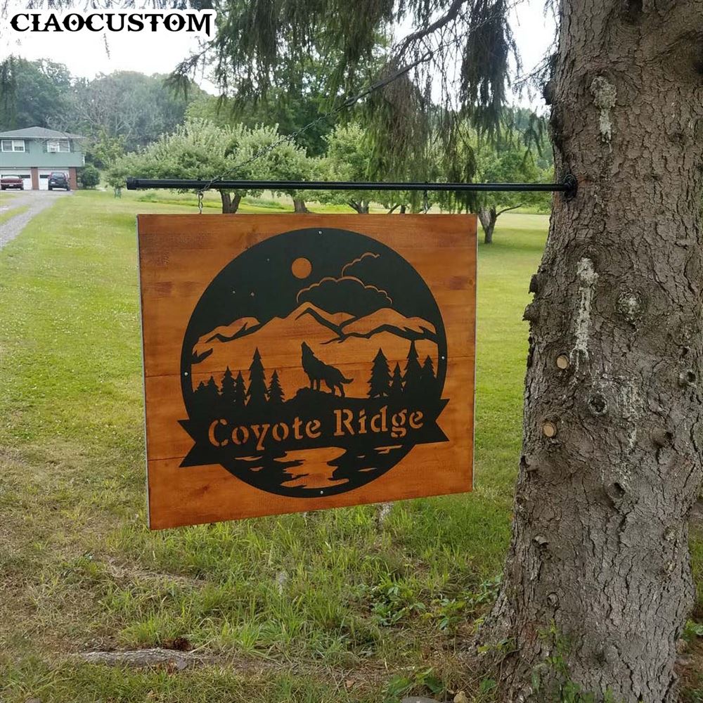 Custom Name Howling Coyote Monogram - Howling Coyote Metal Sign - Howling Coyote Gifts