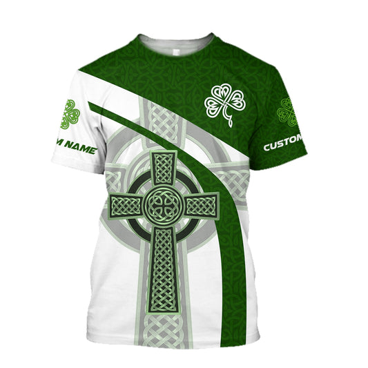 Custom Name Irish Celtic Knot Cross 3d Print Shirts - St Patricks Day 3D Shirts for Men & Women