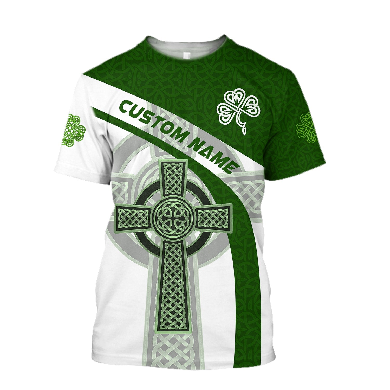 Custom Name Irish Celtic Knot Cross 3d Print Tee Shirts - St Patricks Day 3D Shirts for Men & Women