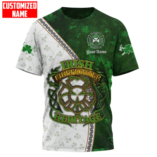Custom Name Irish Firefighter Heritage Happy St. Patrick's Day 3d T Shirts For Mens & Women