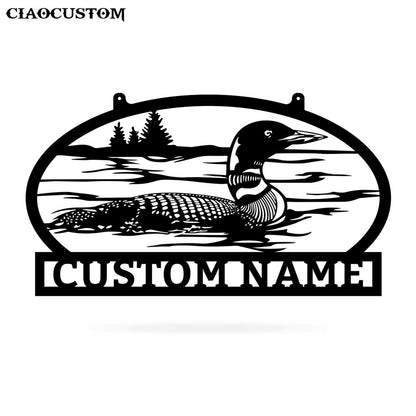 Custom Name Loon Metal Wall Art - Loon Duck Lover Metal Sign - Personalized Loon Duck Metal Sign