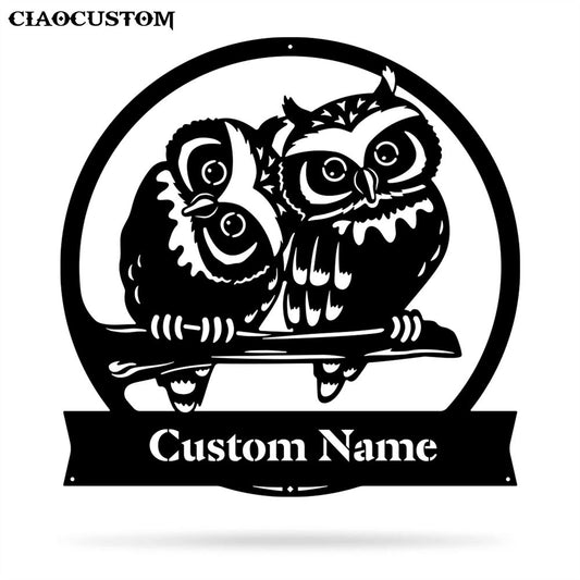 Custom Name Owl Metal Sign - Owl Monogram - Owl Metal Wall Art - Owl Lover Gifts