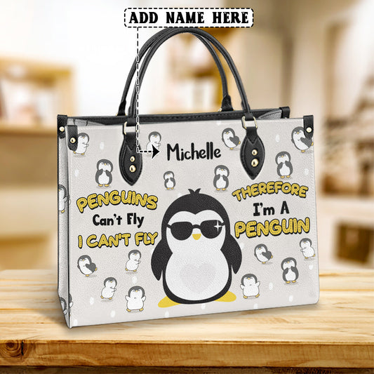 Custom Name Penguin Lover Penguins Cant Fly Leather Bag - Women's Pu Leather Bag - Best Mother's Day Gifts
