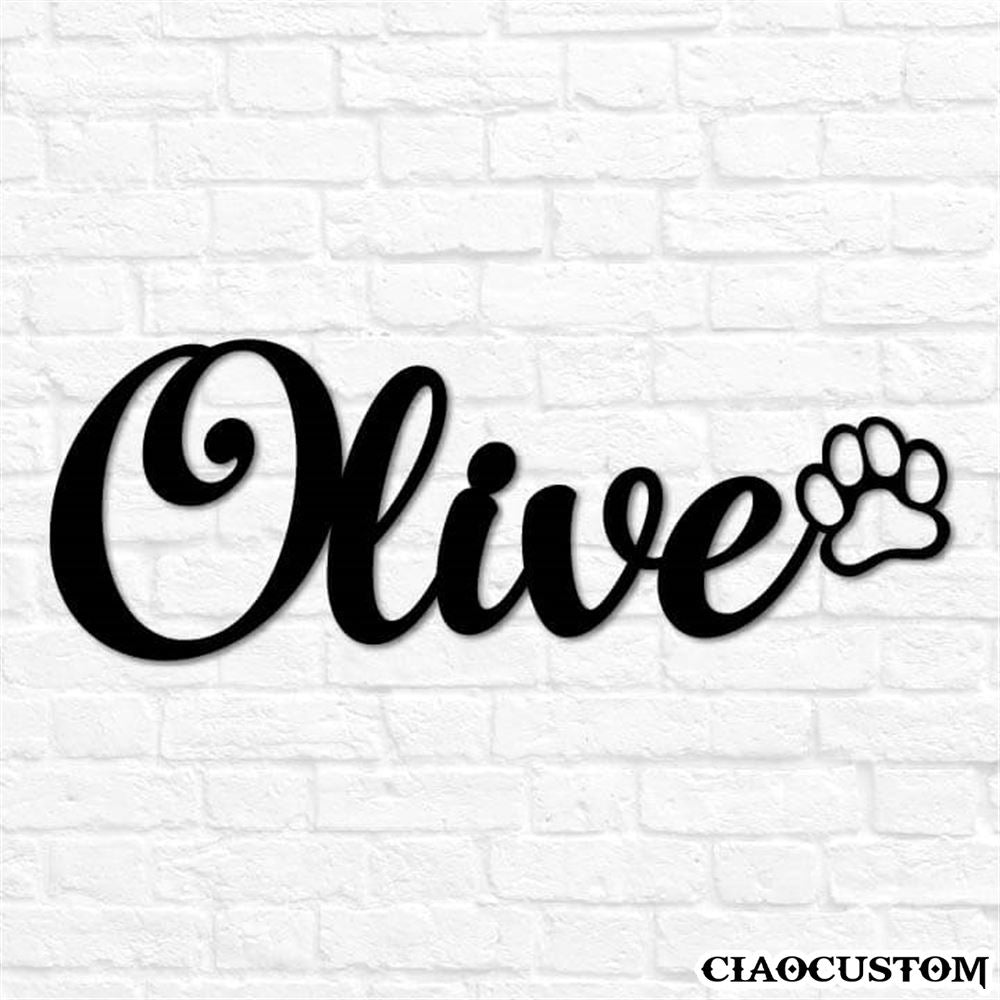 Custom Name Pet Metal Sign - Pet Name with Paw Monogram - Decorative Metal Wall Art - Metal Signs For Home