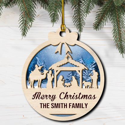 Custom Nativity Merry Christmas Family Wood Layered Ornaments - Personalized Ornaments for Christmas Tree Decorations