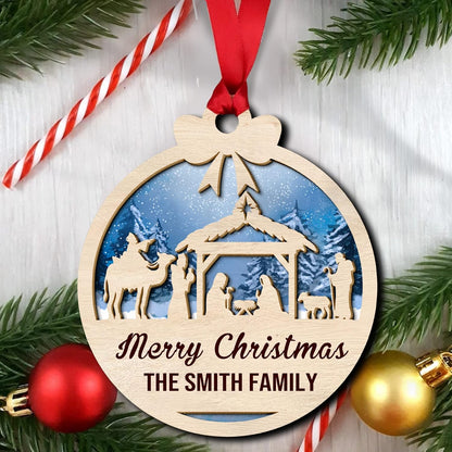Custom Nativity Merry Christmas Family Wood Layered Ornaments - Personalized Ornaments for Christmas Tree Decorations