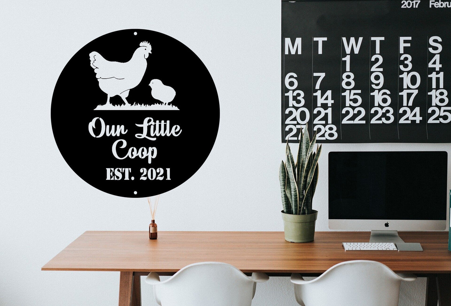 Custom Our Little Coop Sign Metal Sign - Metal Wall Art - Metal Monogram Sign - Chicken Coop Sign - Rustic Home Decor - Farmhouse Decor - Coop Sign