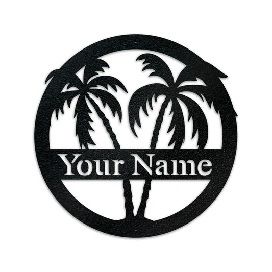 Custom Palm Trees Metal Monogram Sign For Ocean Lovers - Outdoor Decor Metal Wall Art - Metal Signs For Home