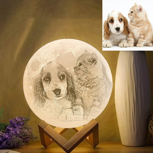 Custom Pet 3D Moon Lamp With Photo Lovely Cat & Dog - Personalized Photo Moon 3d Lamp - Gift For Pet Lover