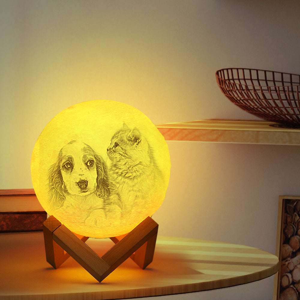Custom Pet 3D Moon Lamp With Photo Lovely Cat & Dog - Personalized Photo Moon 3d Lamp - Gift For Pet Lover