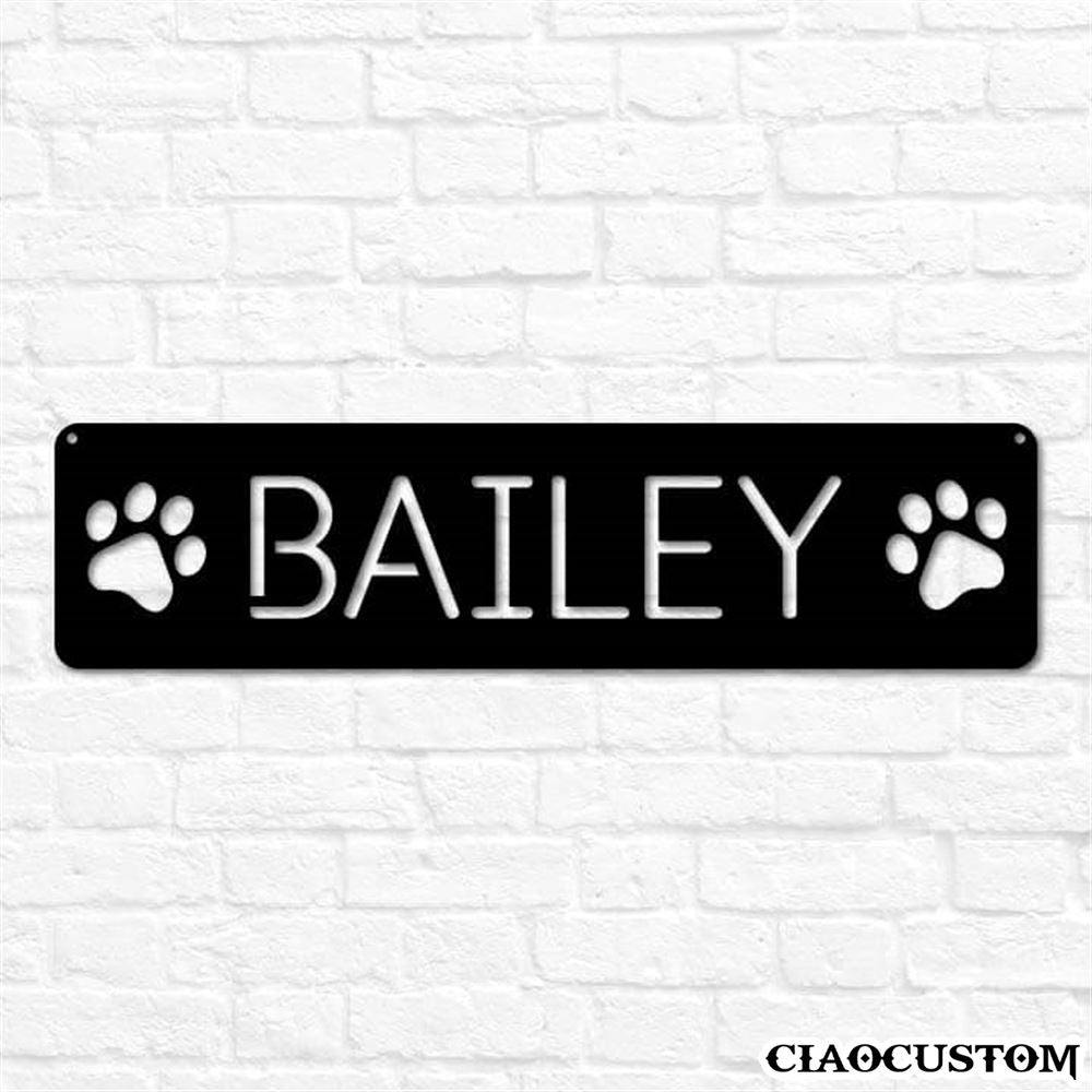 Custom Pet Name Plaque with Paws Metal Sign - Decorative Metal Wall Art - Metal Signs For Home