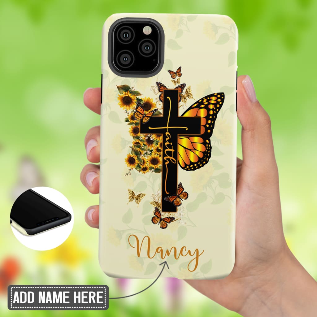 Custom Phone Case Butterfly Sunflower Faith Cross Personalized Name Phone Case - Bible Verse Phone Cases Samsung