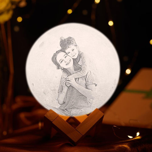 Custom Photo Engraved 3D Printing Moon Lamp - Best Gifts For Family - Valentines Gifts For Wife