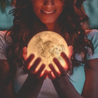 Custom Photo Engraved 3D Printing Moon Lamp - Best Gifts For Family - Valentines Gifts For Wife