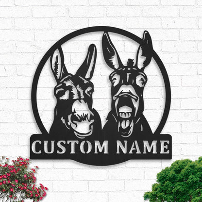 Custom Two Donkeys Metal Sign - Personalized Donkey Name Sign - Donkey Lover - Home Decor Couple Donkeys
