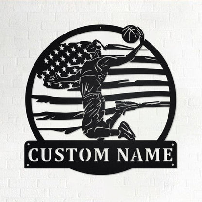 Custom US Flag Basketball Player Metal Sign - Personalized Basketball Player Name Sign - Basketball Metal Home Decor