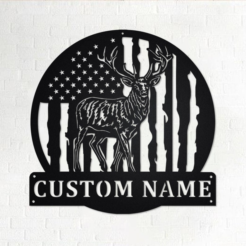 Custom US Flag Reindeer Metal Sign - Personalized Reindeer Name Sign - Metal Signs For Home